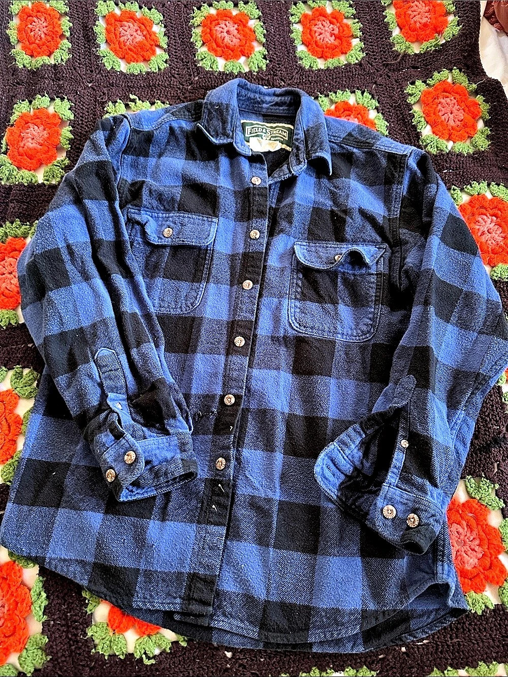 Field & Stream Buffalo Plaid Flannel Shirt Men's Blue & Black Medium